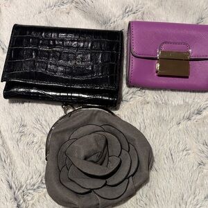 Elegant Black Croc-Embossed Wallet, Flower change purse and purple wallet
